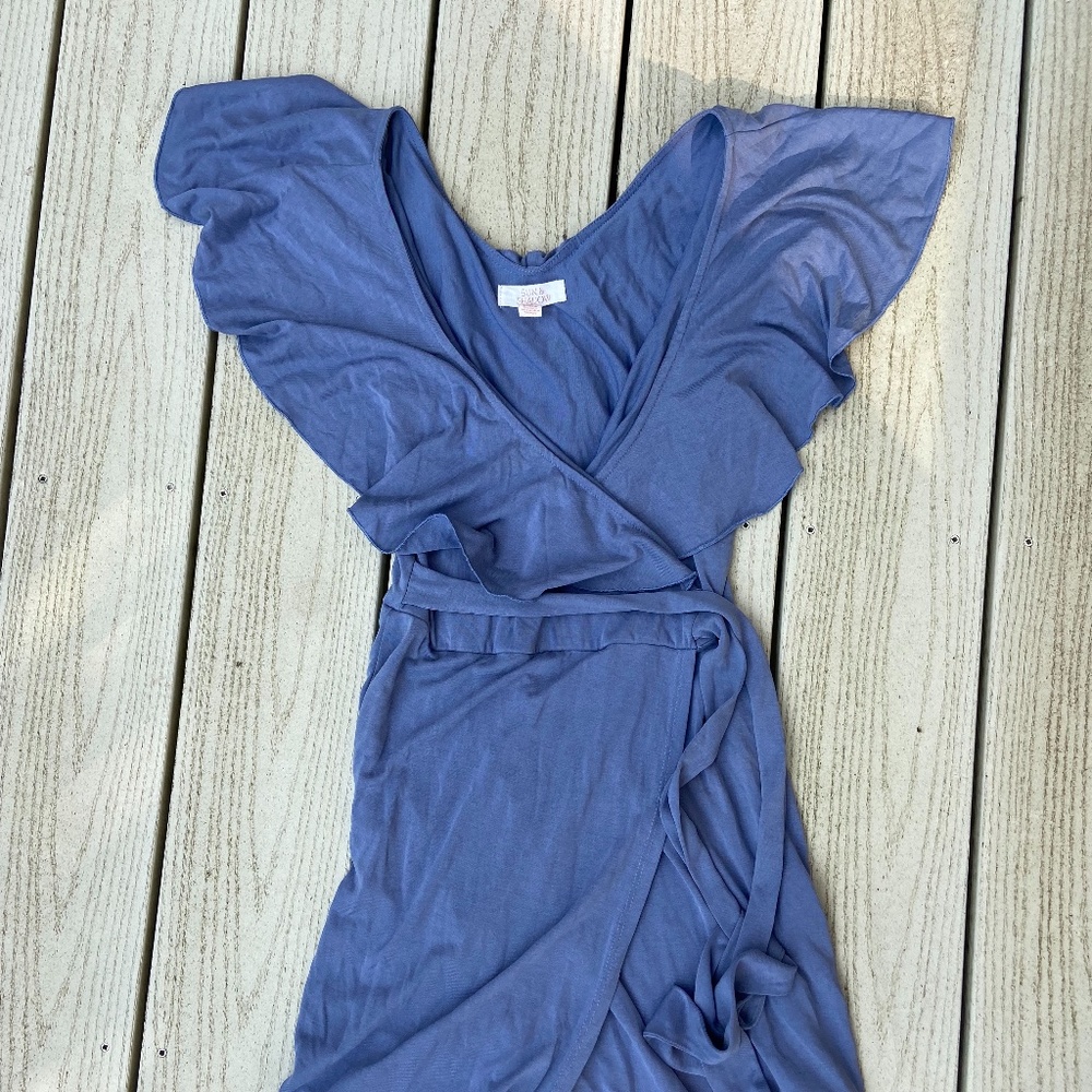 Sun & Shadow Blue Ruffle Wrap Dress, Size Small